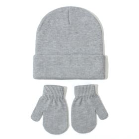 All-matching Solid Color Baby Knitted Hat Gloves Suit (Option: 2 Light Gray-S)