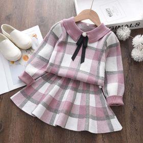 2022 New Girl Sweater Clothes Children Winter Dress Bow Doll Collar Clothes Coat Casual Dress Sweater Christmas Girls Suits (Color: AH941pink)