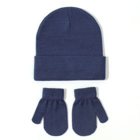 All-matching Solid Color Baby Knitted Hat Gloves Suit (Option: 9 Navy Blue-M)